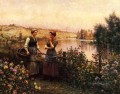 Stopping for Conversation countrywoman Daniel Ridgway Knight Impressionism Flowers
